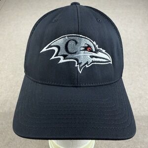 Flexfit Mesh Cap L-XL Black Gray Raven Bird Logo Embroidered Trucker Hat